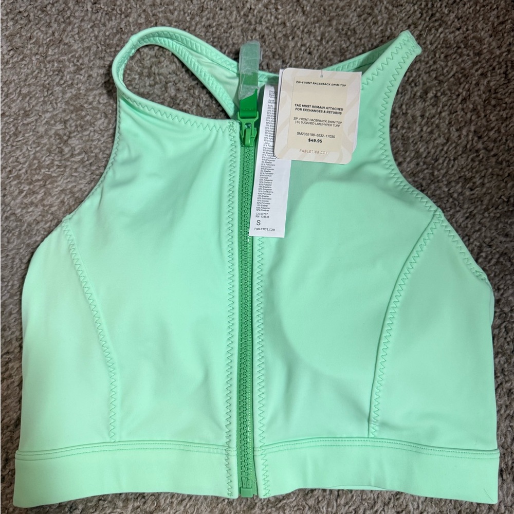 Fabletics Zip Front Racerback Swim Top Mint Green Small NWT